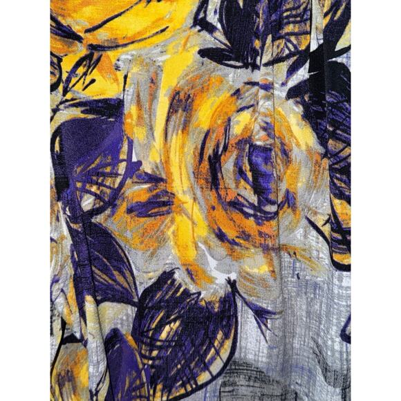 Worthington Women’s Floral Stretch Top L Yellow Purple Gray 3/4 Sleeve Blouse - Picture 5 of 9